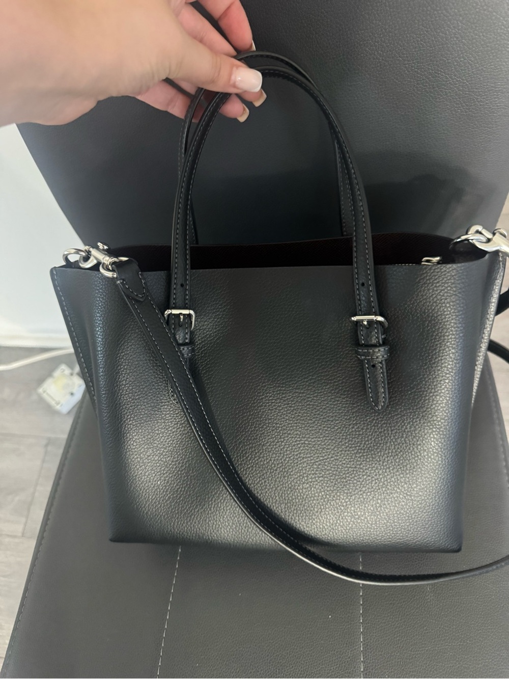 Coach Black Pebbled Leather Tote with Removable Crossbody Strap - Picture 9 of 12